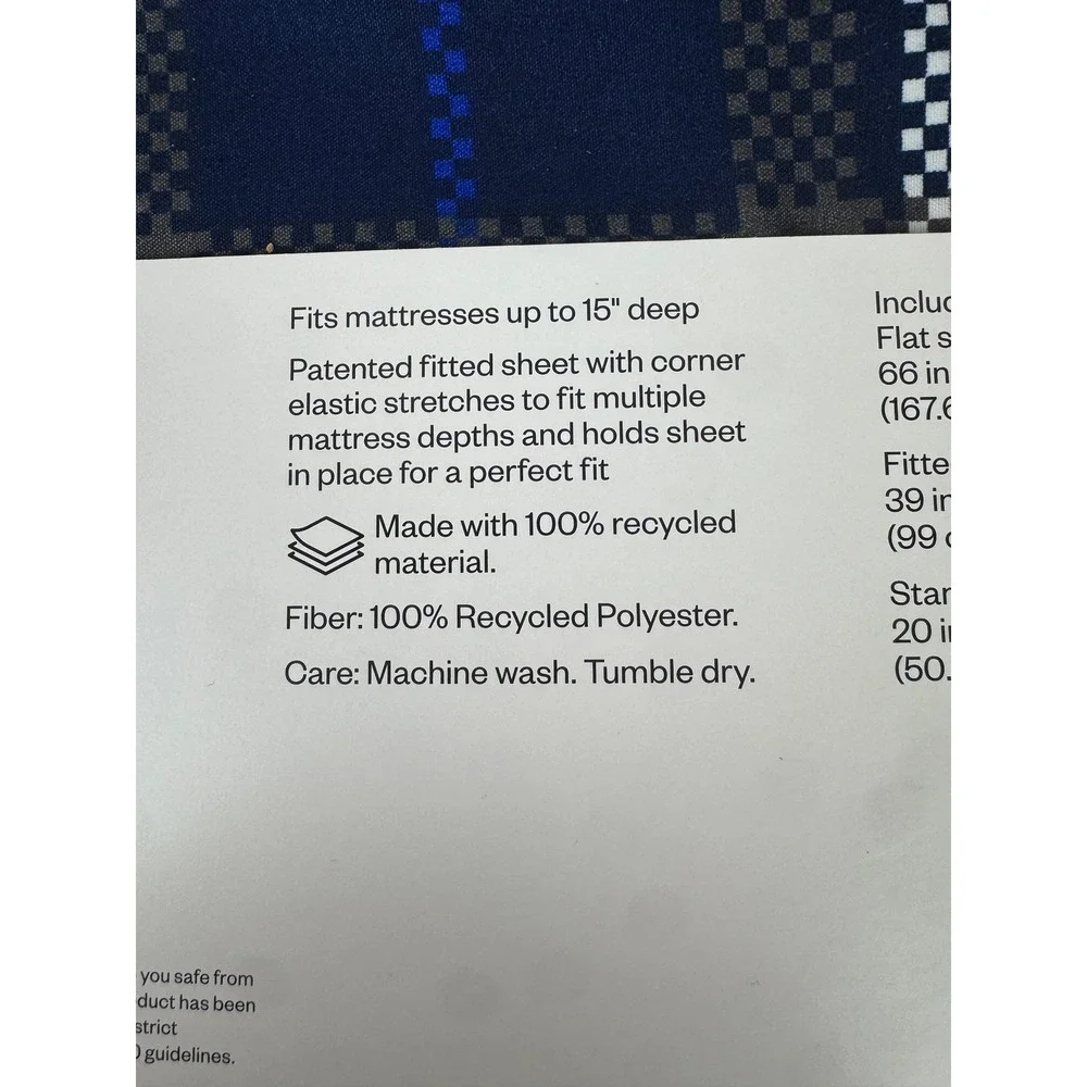 Room Essentials Twin XL‎ Sheet Set Navy Blue Gray Plaid Microfiber 3 Piece NEW